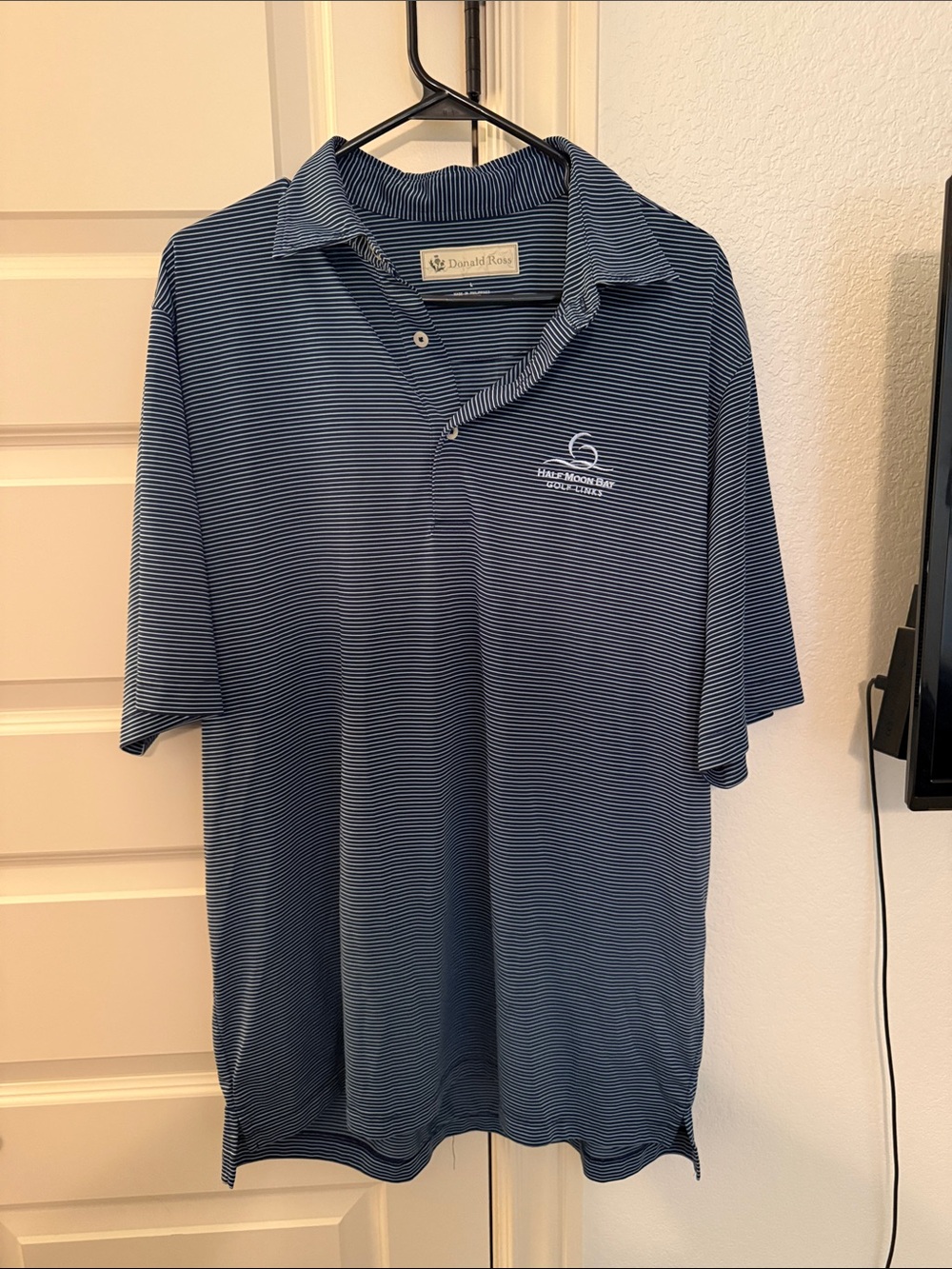Donald Ross Half Moon Bay Navy Stripe Polo Shirt
